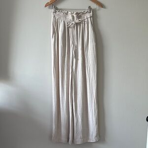 Light Beige Wide Leg Drawstring Pants